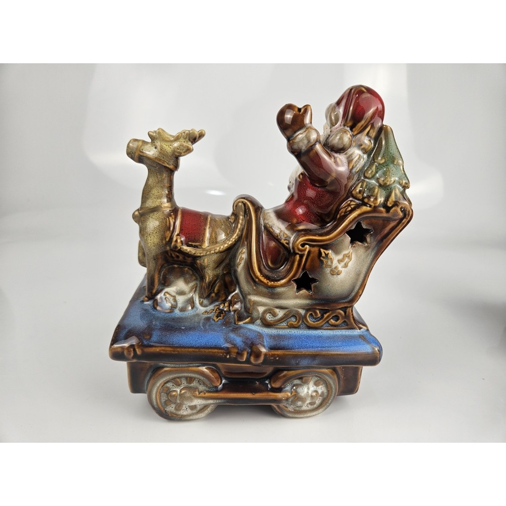 Vintage 3 Piece Stoneglaze Train Christmas Collection‎ Santa Snowmen Stars - Picture 9 of 13